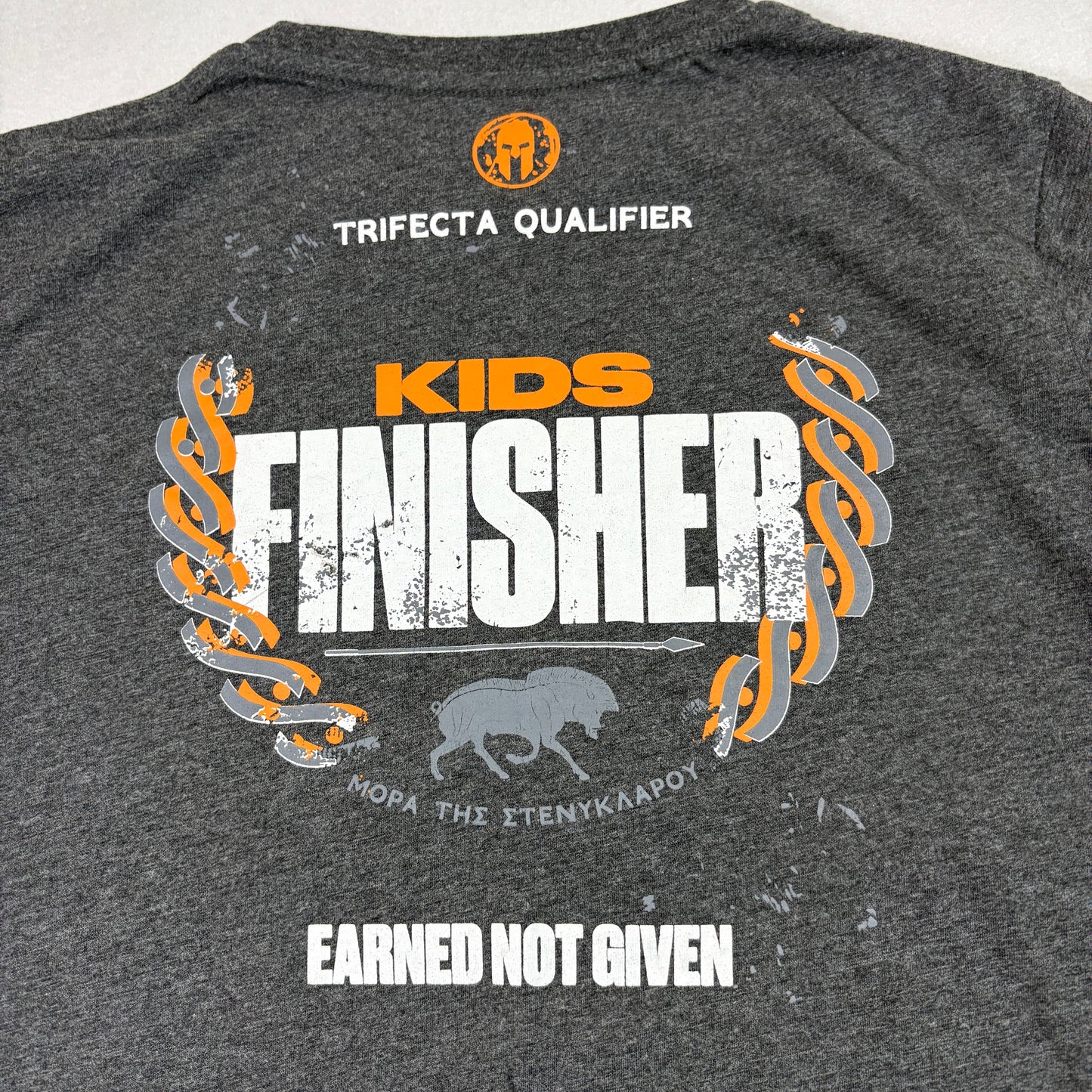 Spartan Kids Youth L Finisher T Shirt Gray Obstacle Race Trifecta Qualifier Tee