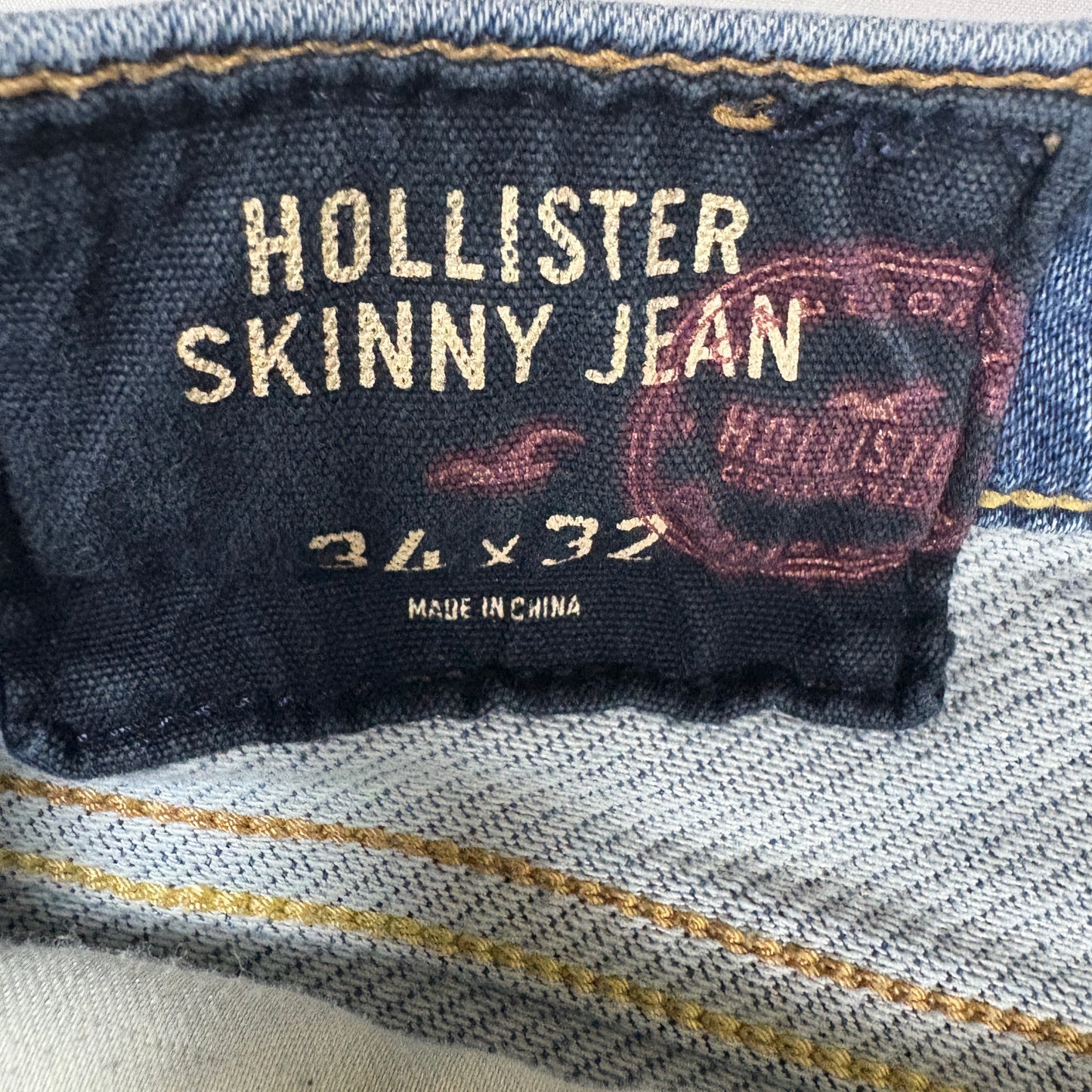 Hollister Skinny Jeans Men 34x32 Light Wash Blue Denim Stretch Casual Slim Fit