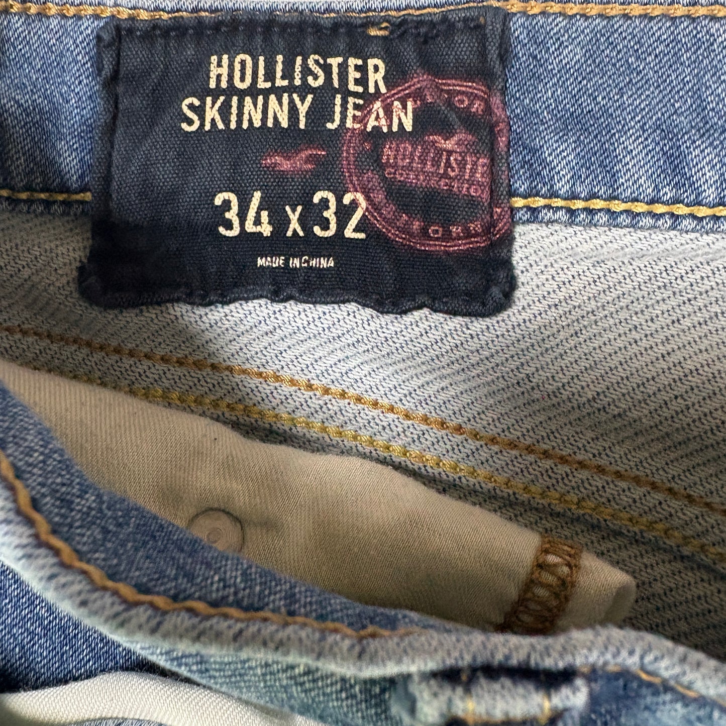Hollister Skinny Jeans Men 34x32 Light Wash Blue Denim Stretch Casual Slim Fit