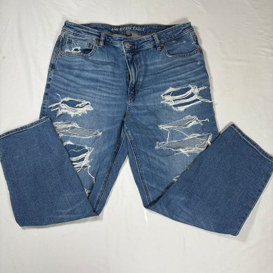 American Eagle Ripped Jeans Women 14 Short Distressed Strigid Blue Denim