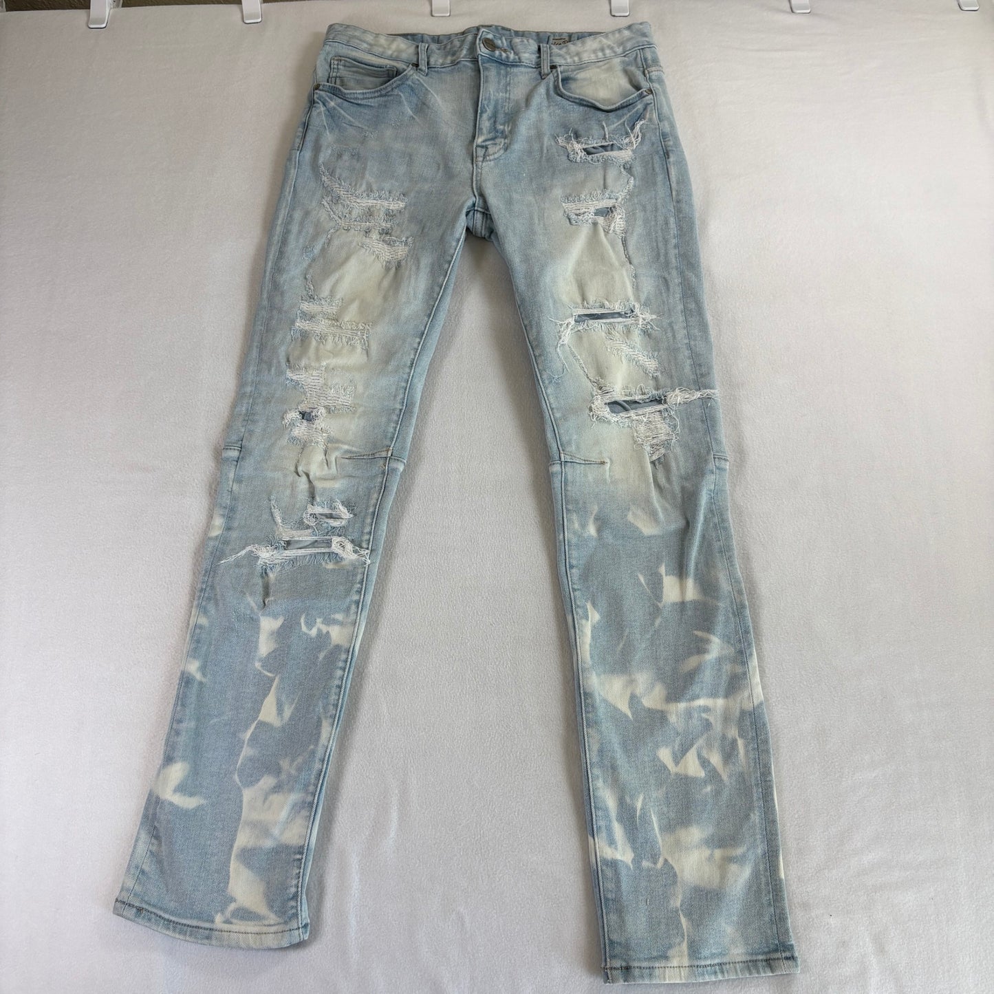 Smoke Rise Jeans W34 Distressed Bleach Wash Slim Straight Denim Pants
