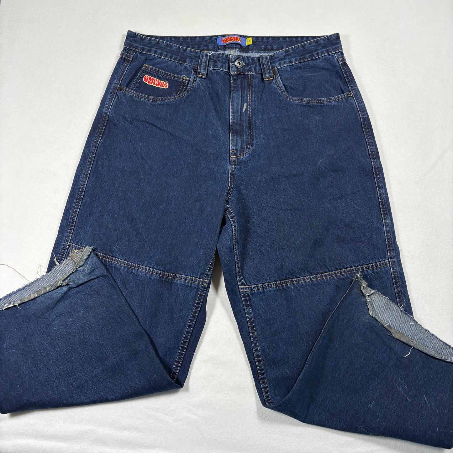 Empyre Mens Baggy Jeans 34 Blue Denim Y2K Skate Grunge 90s Wide Leg Pants