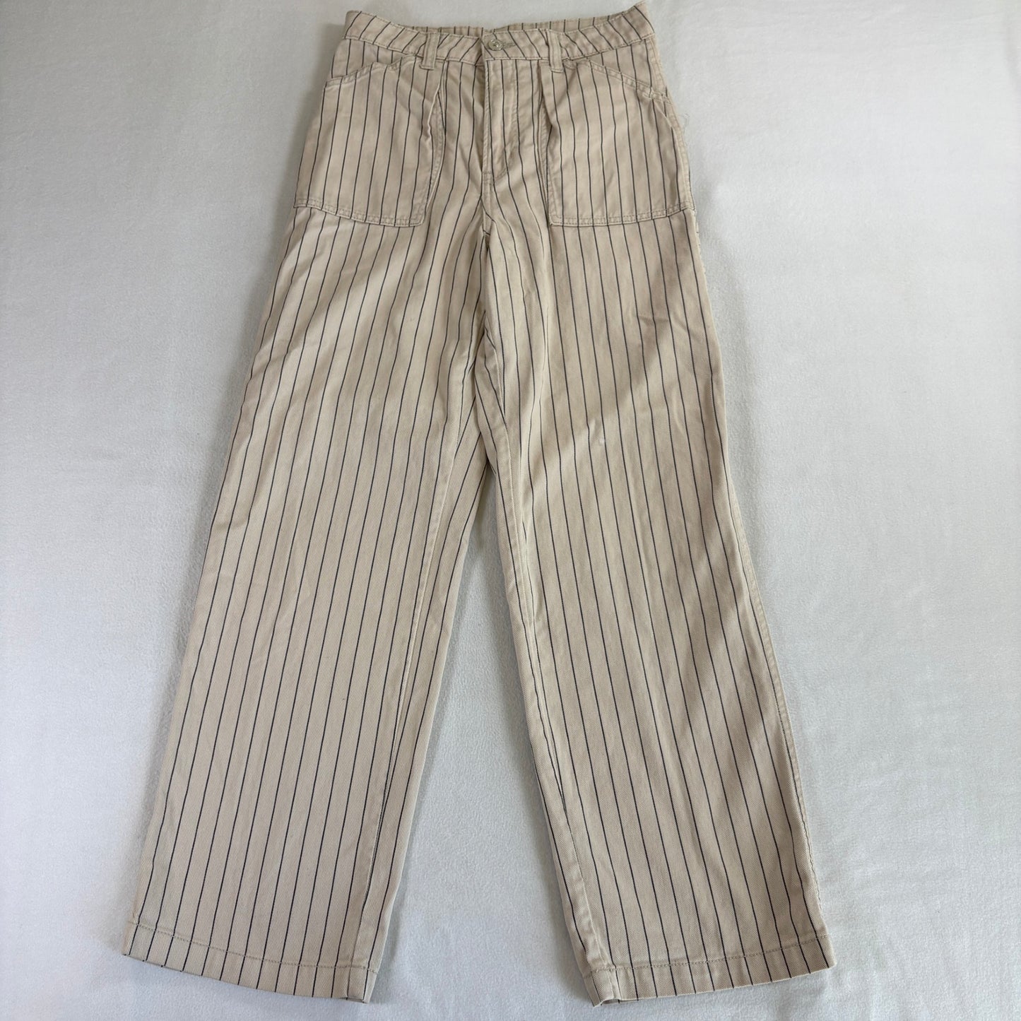 H&M Divided Womens US 4 Beige Pinstripe High Rise Wide Leg Cotton Pants EU 36