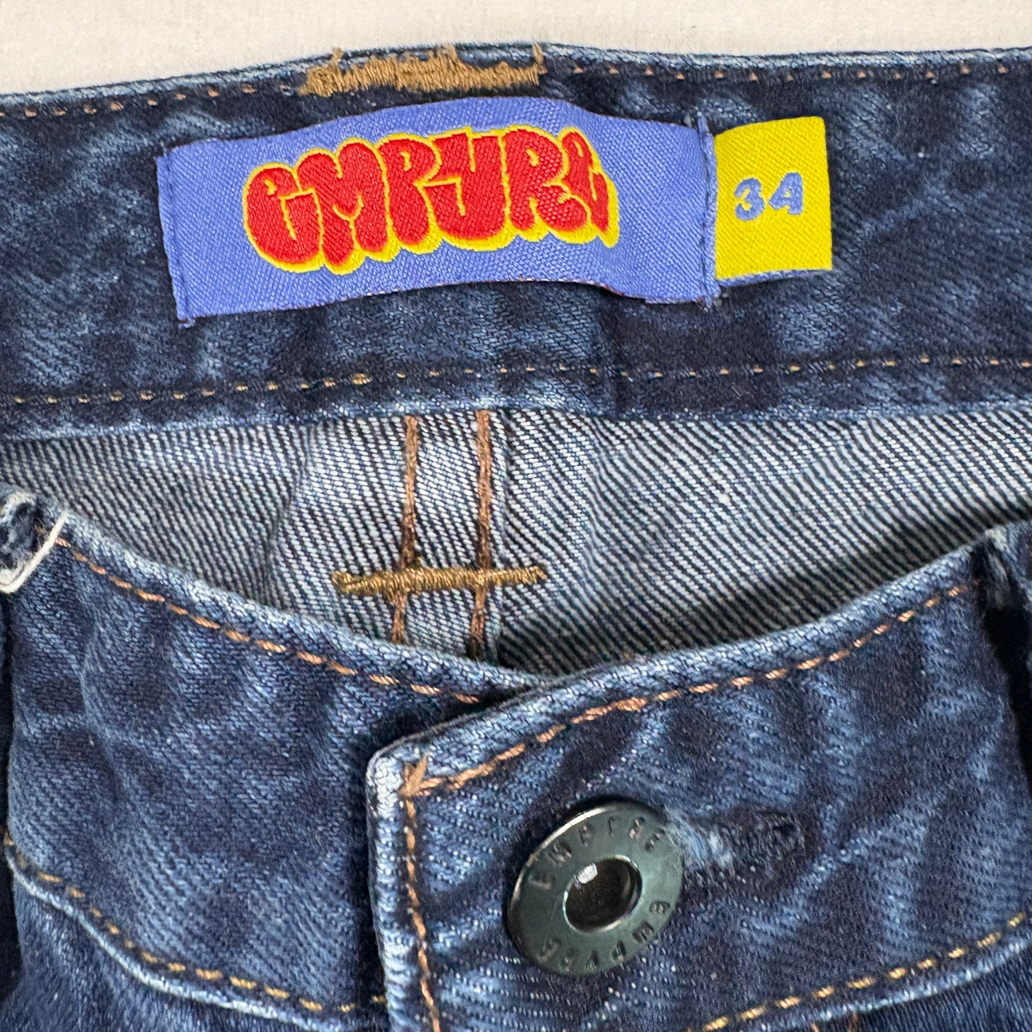 Empyre Mens Baggy Jeans 34 Blue Denim Y2K Skate Grunge 90s Wide Leg Pants