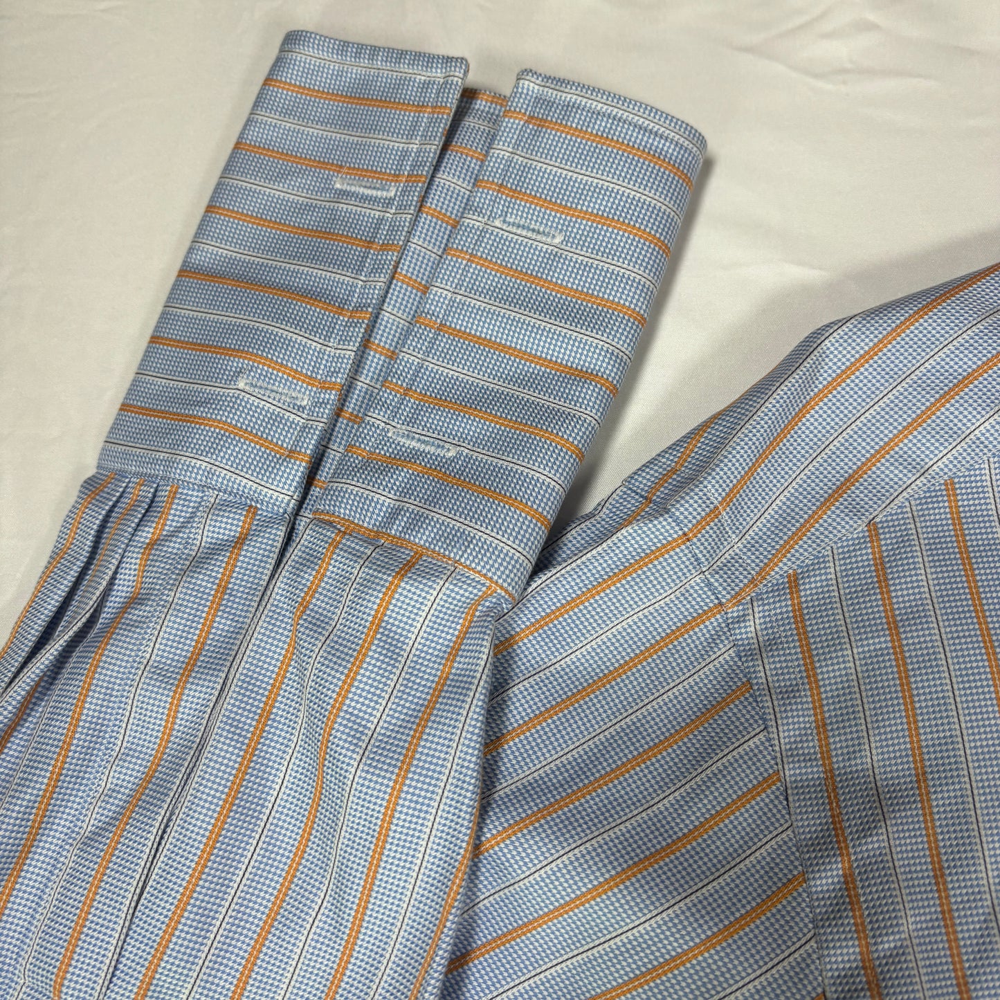 Faconnable Dress Shirt Men L Blue Orange Stripe 100% Cotton Long Sleeve USA