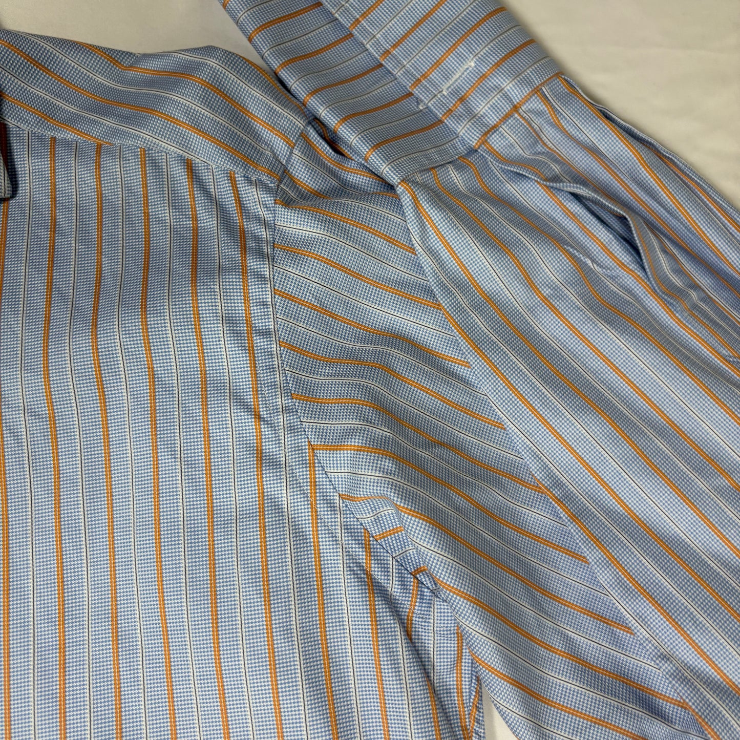 Faconnable Dress Shirt Men L Blue Orange Stripe 100% Cotton Long Sleeve USA