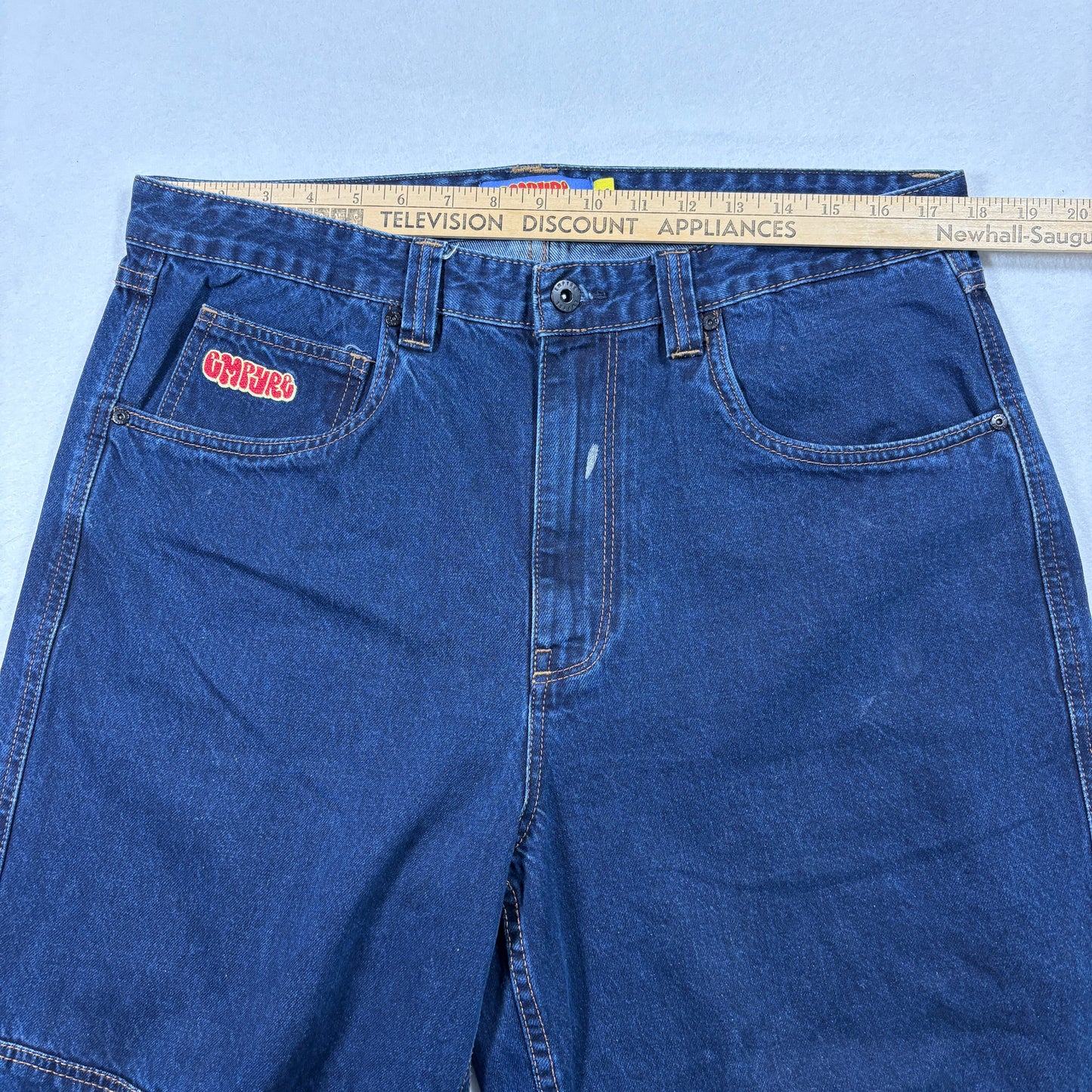 Empyre Mens Baggy Jeans 34 Blue Denim Y2K Skate Grunge 90s Wide Leg Pants