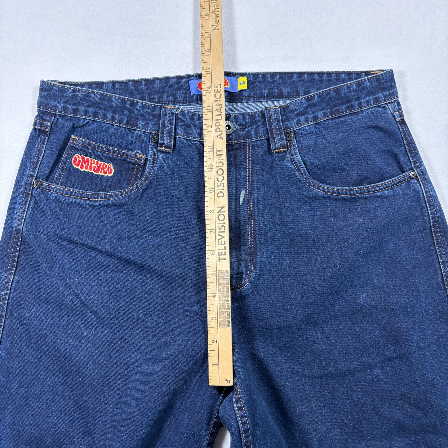 Empyre Mens Baggy Jeans 34 Blue Denim Y2K Skate Grunge 90s Wide Leg Pants