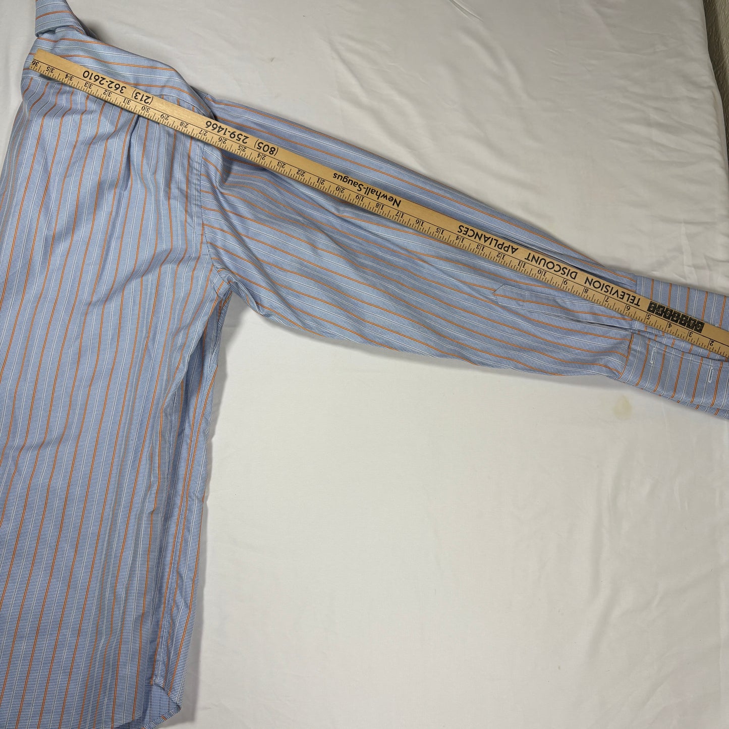 Faconnable Dress Shirt Men L Blue Orange Stripe 100% Cotton Long Sleeve USA