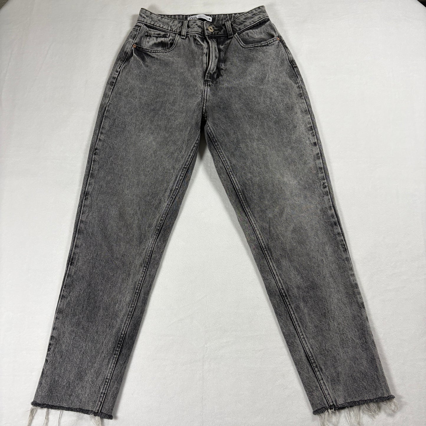 Zara Jeans Womens 4 Gray Vintage Y2K Raw Hem Straight Leg High Rise Fit Denim Up