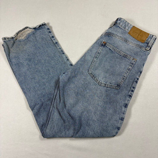 &Denim Womens Loose Straight High Waist Jeans 10 Blue Distressed Ripped Baggy 90s Y2K