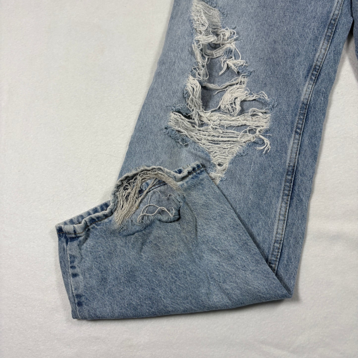 &Denim Womens Loose Straight High Waist Jeans 10 Blue Distressed Ripped Baggy 90s Y2K