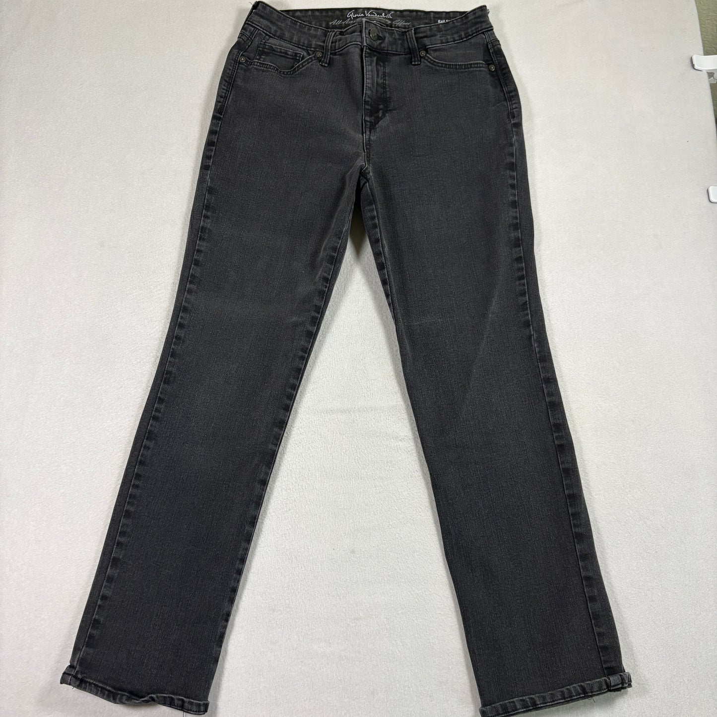 Gloria Vanderbilt Rail Straight Jeans Womens Size 8 Black Slim Fit Stretch Denim
