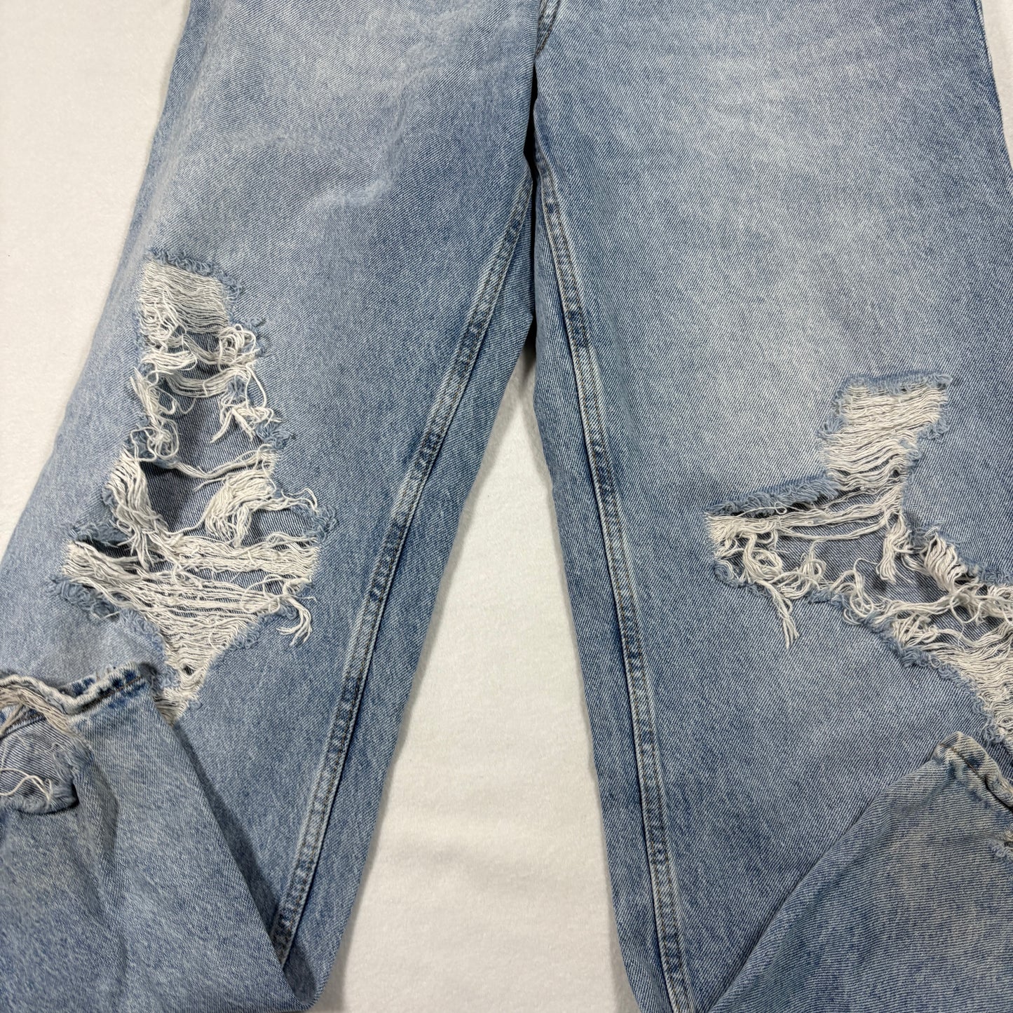 &Denim Womens Loose Straight High Waist Jeans 10 Blue Distressed Ripped Baggy 90s Y2K