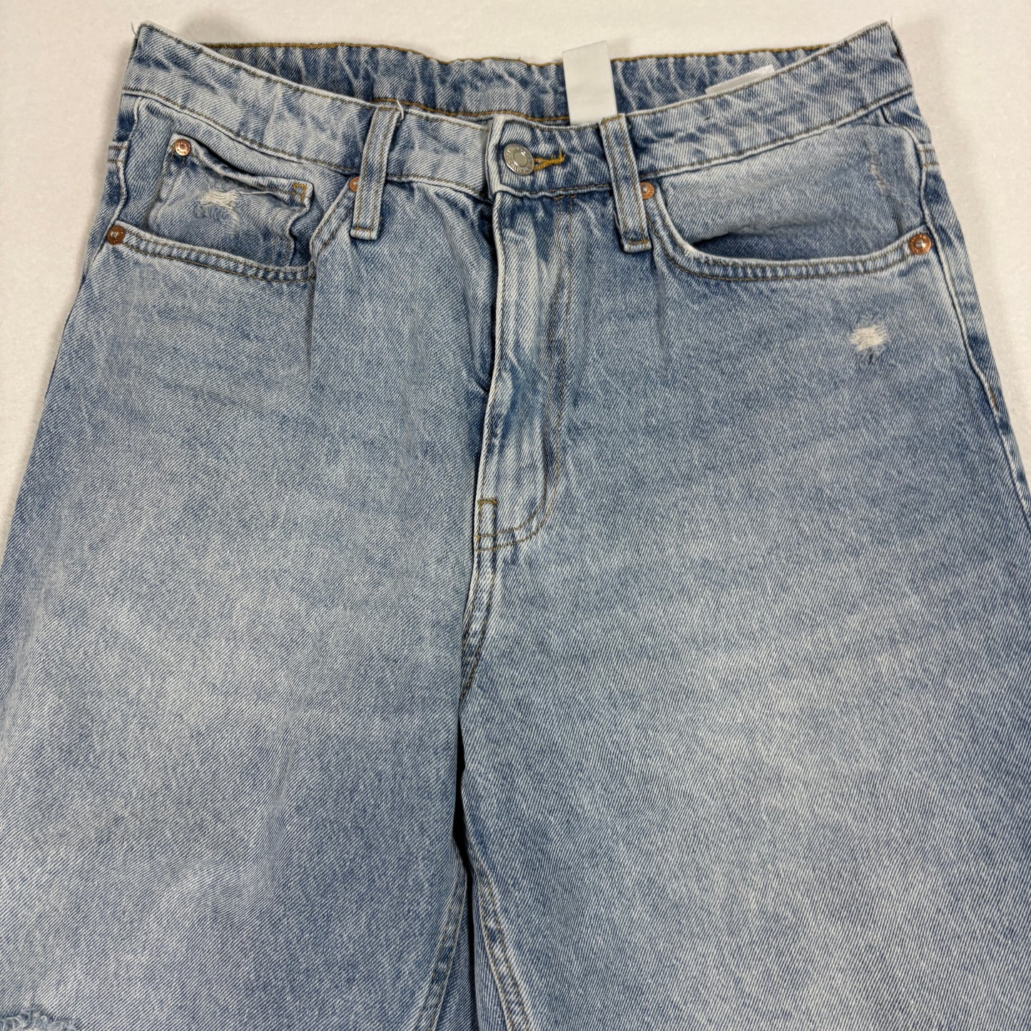 &Denim Womens Loose Straight High Waist Jeans 10 Blue Distressed Ripped Baggy 90s Y2K