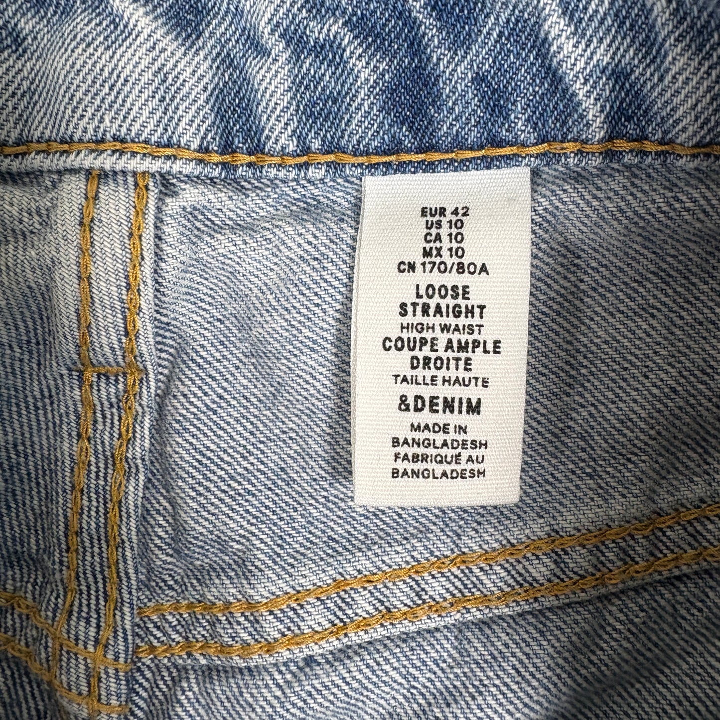 &Denim Womens Loose Straight High Waist Jeans 10 Blue Distressed Ripped Baggy 90s Y2K