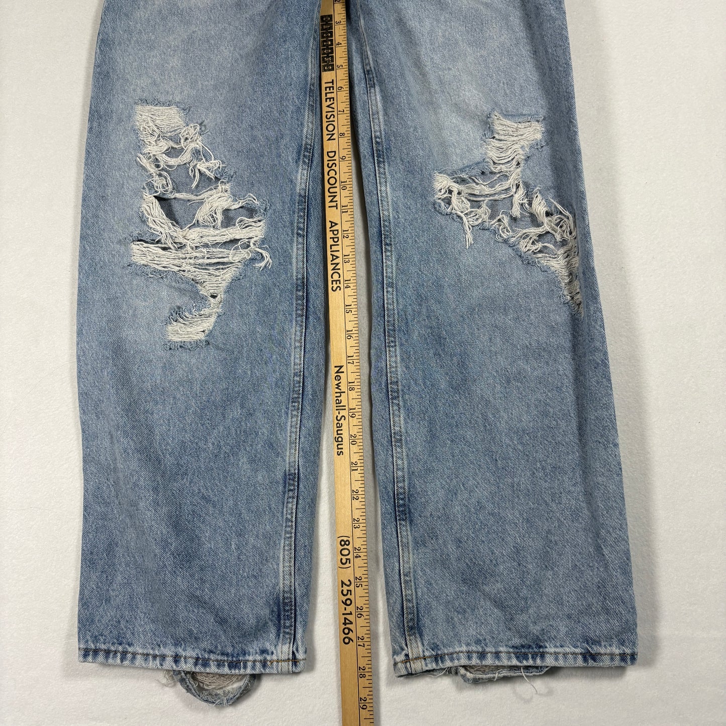 &Denim Womens Loose Straight High Waist Jeans 10 Blue Distressed Ripped Baggy 90s Y2K