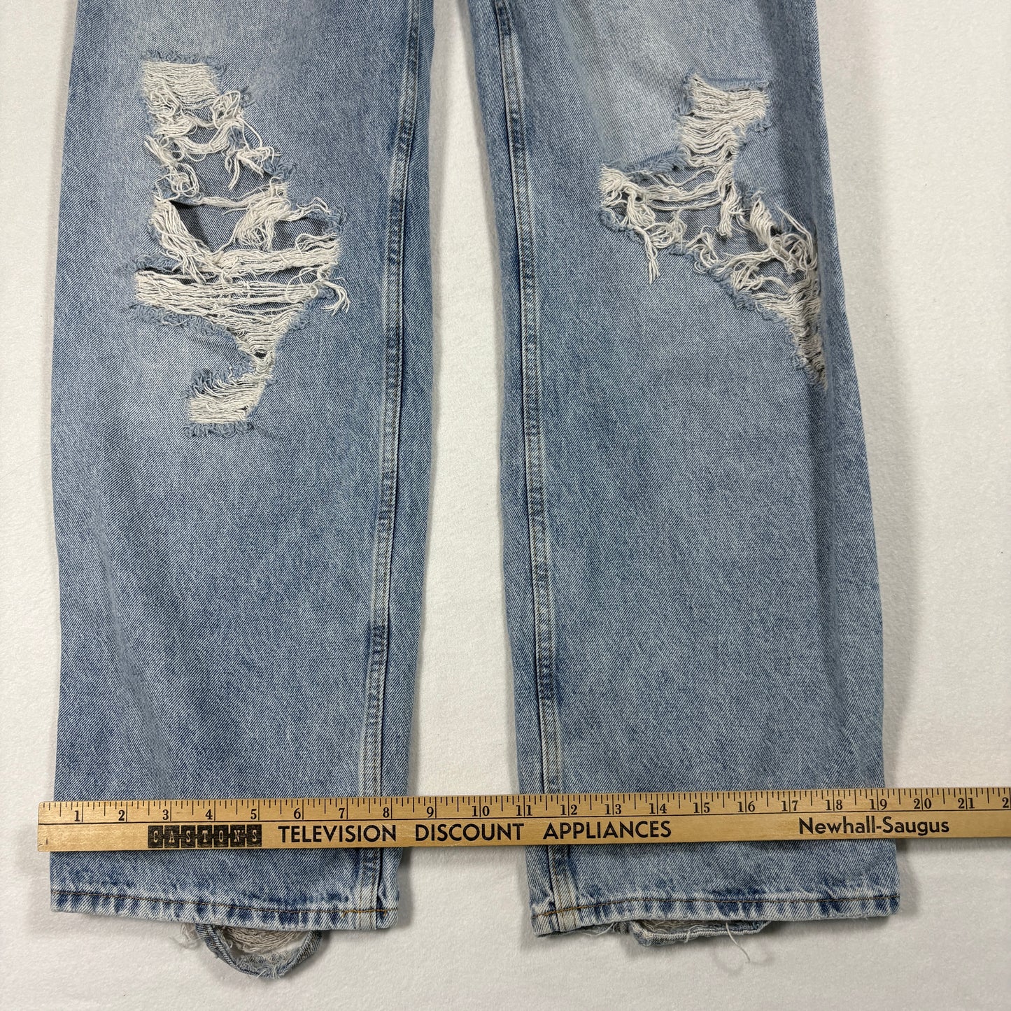&Denim Womens Loose Straight High Waist Jeans 10 Blue Distressed Ripped Baggy 90s Y2K