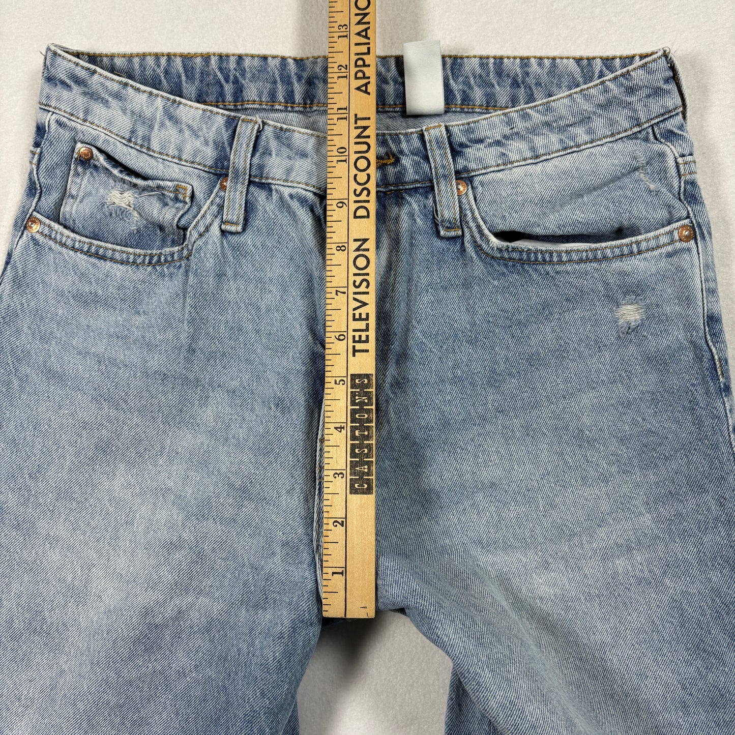 &Denim Womens Loose Straight High Waist Jeans 10 Blue Distressed Ripped Baggy 90s Y2K