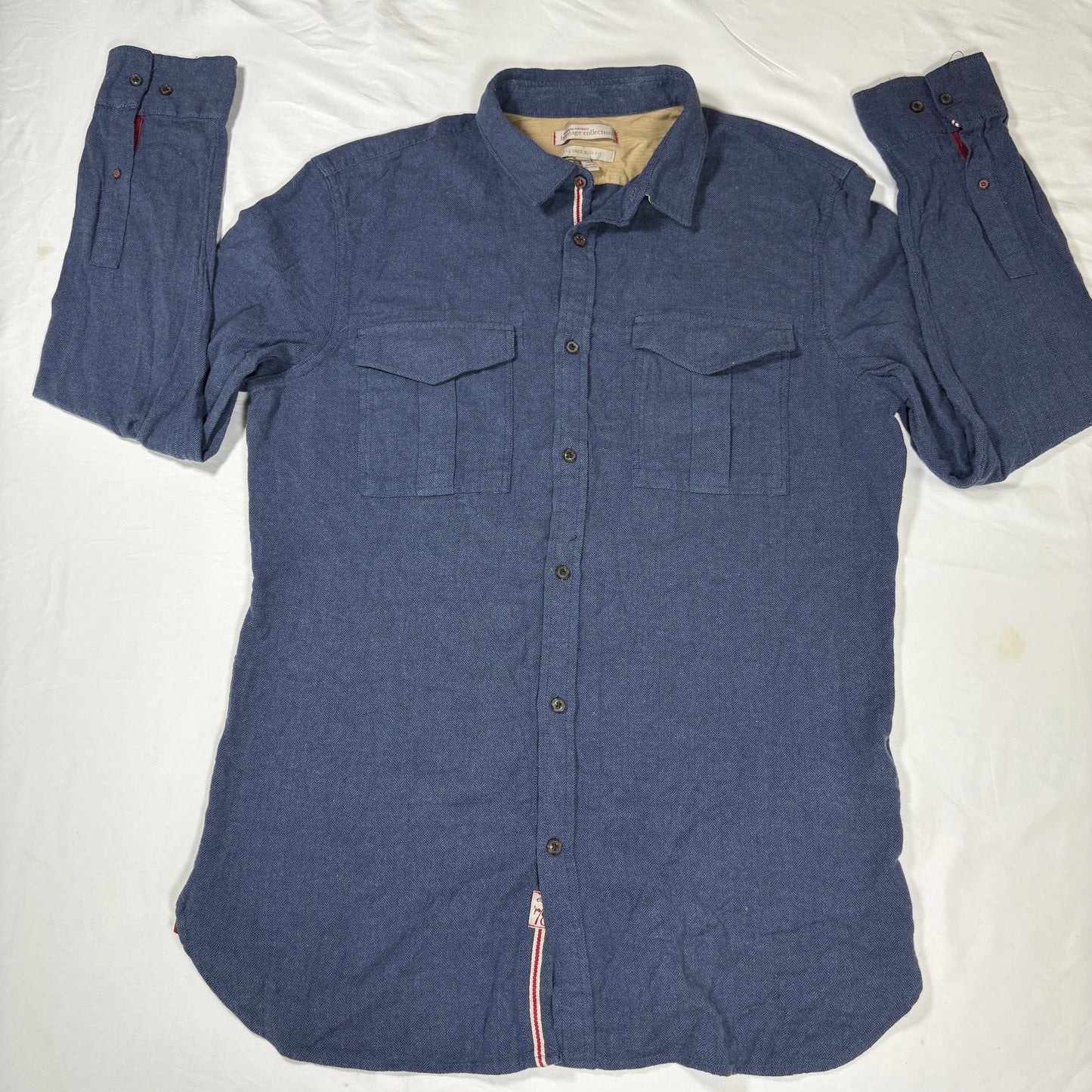 Banana Republic Heritage Shirt Men L Blue Herringbone Tailored Slim Fit Casual