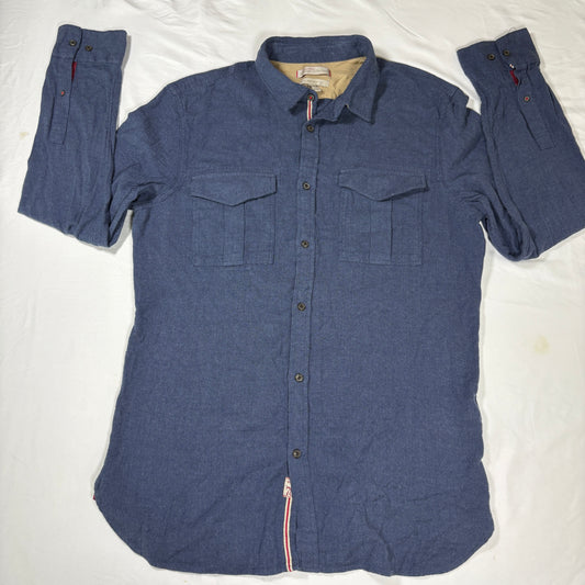 Banana Republic Heritage Shirt Men L Blue Herringbone Tailored Slim Fit Casual