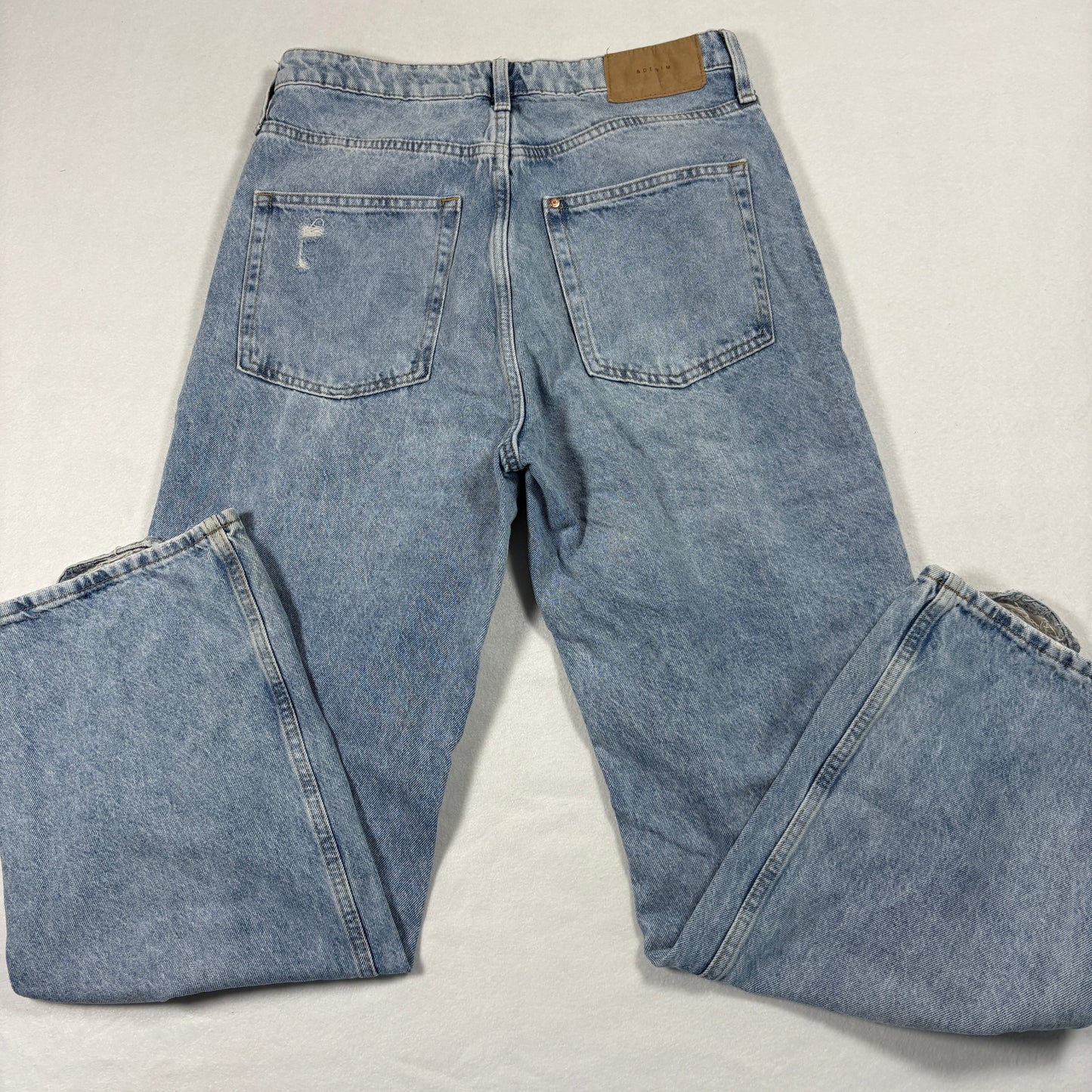 &Denim Womens Loose Straight High Waist Jeans 10 Blue Distressed Ripped Baggy 90s Y2K
