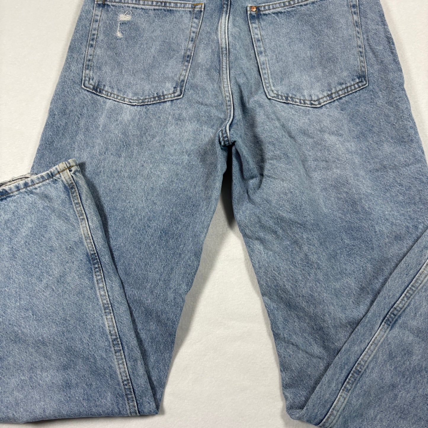 &Denim Womens Loose Straight High Waist Jeans 10 Blue Distressed Ripped Baggy 90s Y2K
