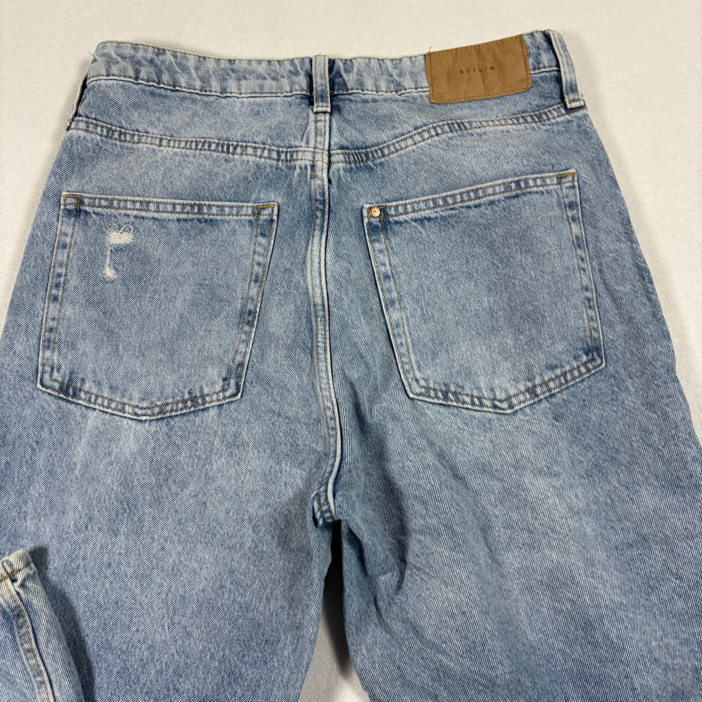 &Denim Womens Loose Straight High Waist Jeans 10 Blue Distressed Ripped Baggy 90s Y2K