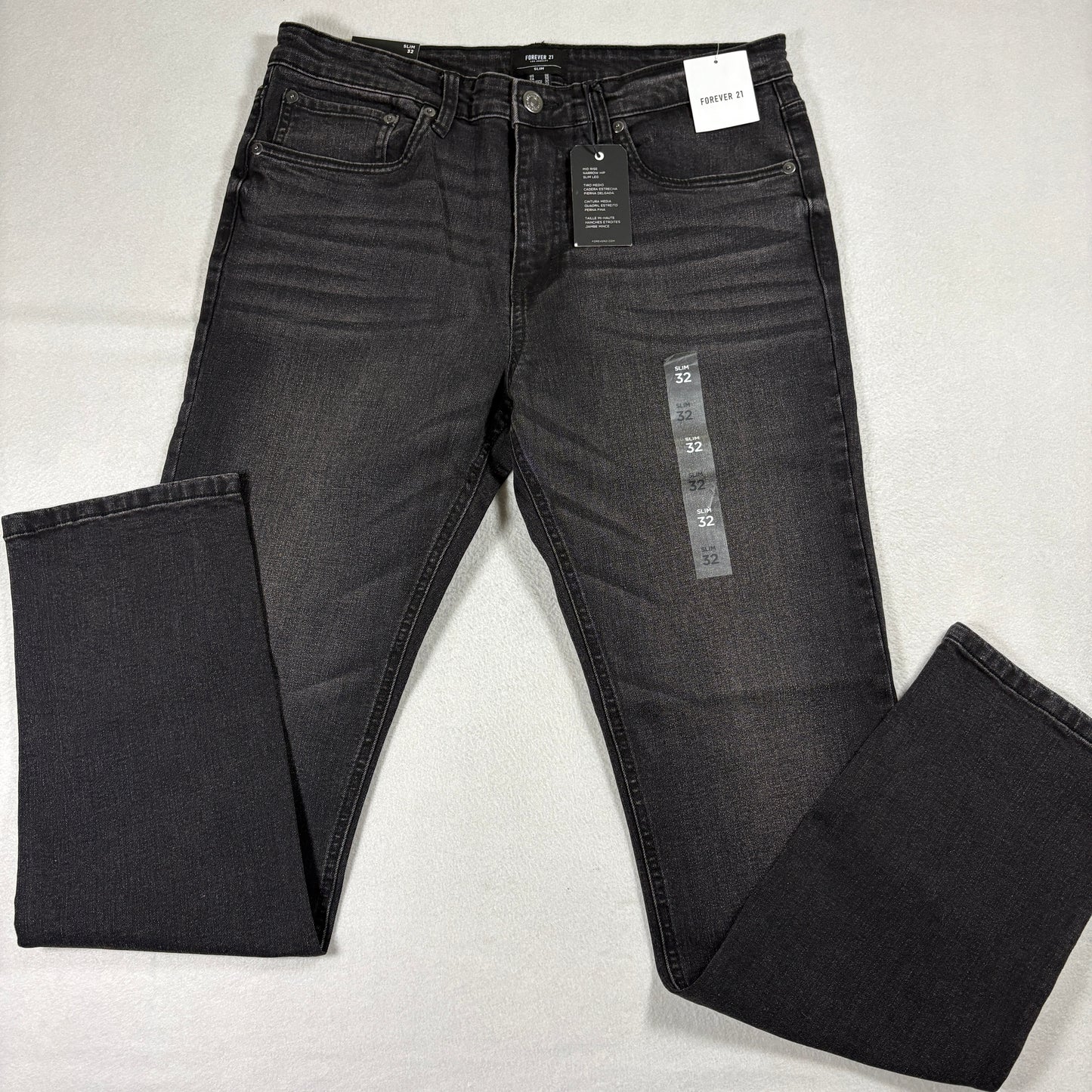 Forever 21 Mens Slim Jeans Size 32 Black Denim Mid Rise Stretch Casual Pants NWT