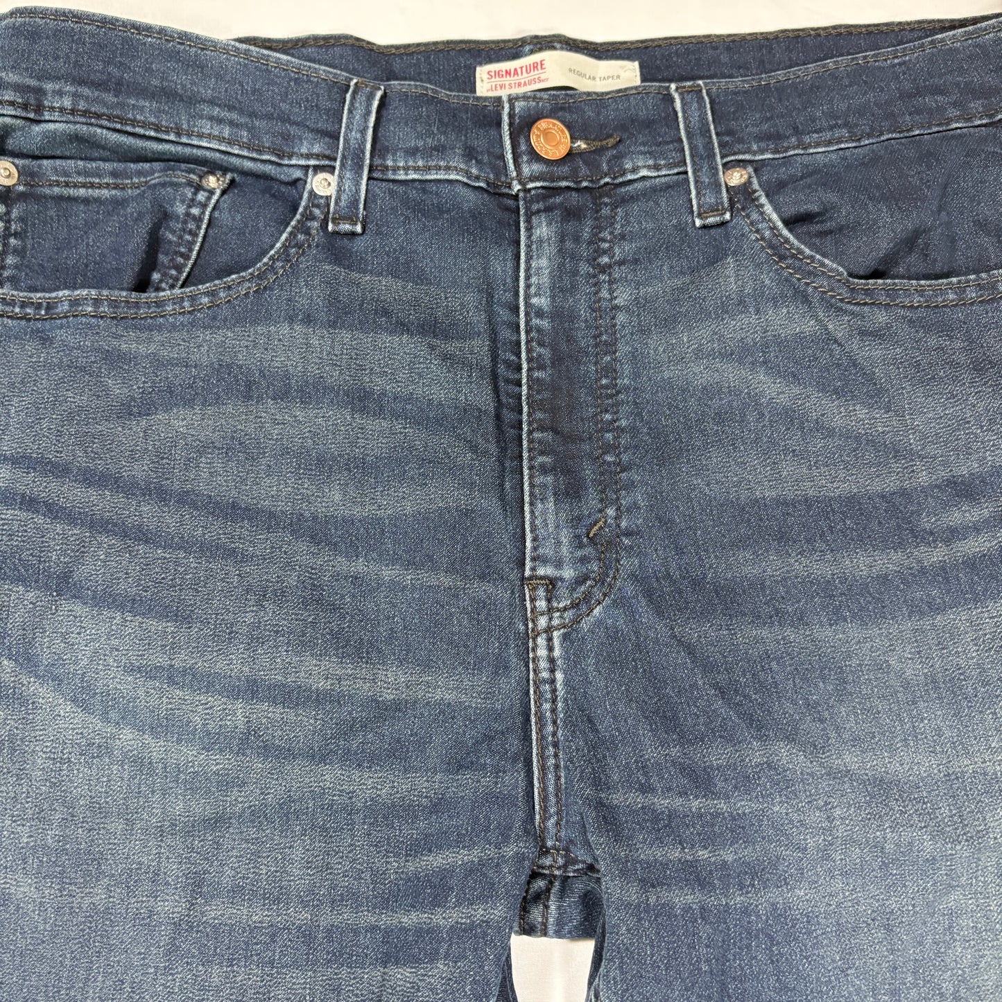 Levi’s Signature Jeans Men 34x32 Regular Taper Dark Wash Blue Denim Stretch