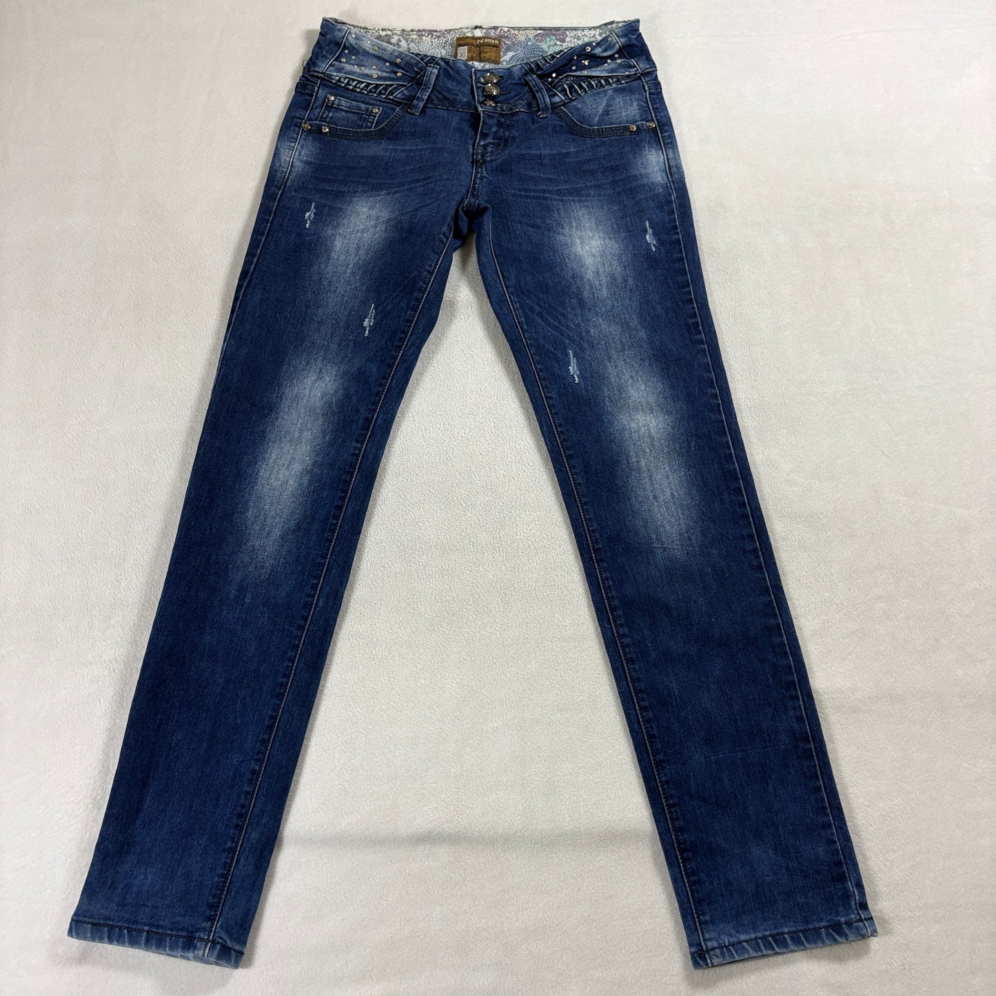 CJ Shen Jeans Size 30 Fits Like 29x30 Skinny Y2K Studded Button Fly Denim