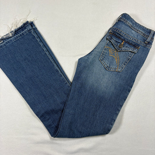 H&M Womens Jeans 20 Flare Low Rise Raw Hem Y2K 90s Grunge Plus Size Vintage Denim
