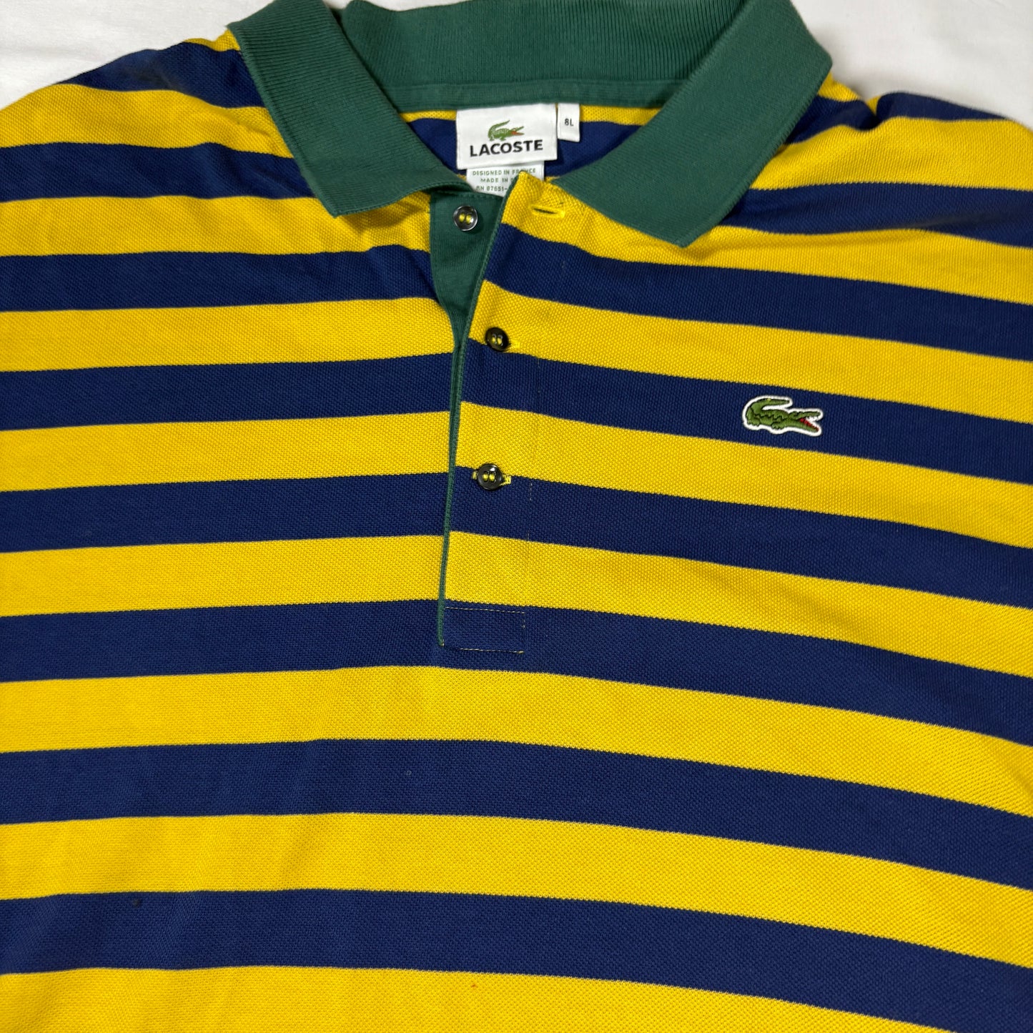 Lacoste Polo Shirt Men 8L Yellow Blue Green Stripe Short Sleeve Classic Fit
