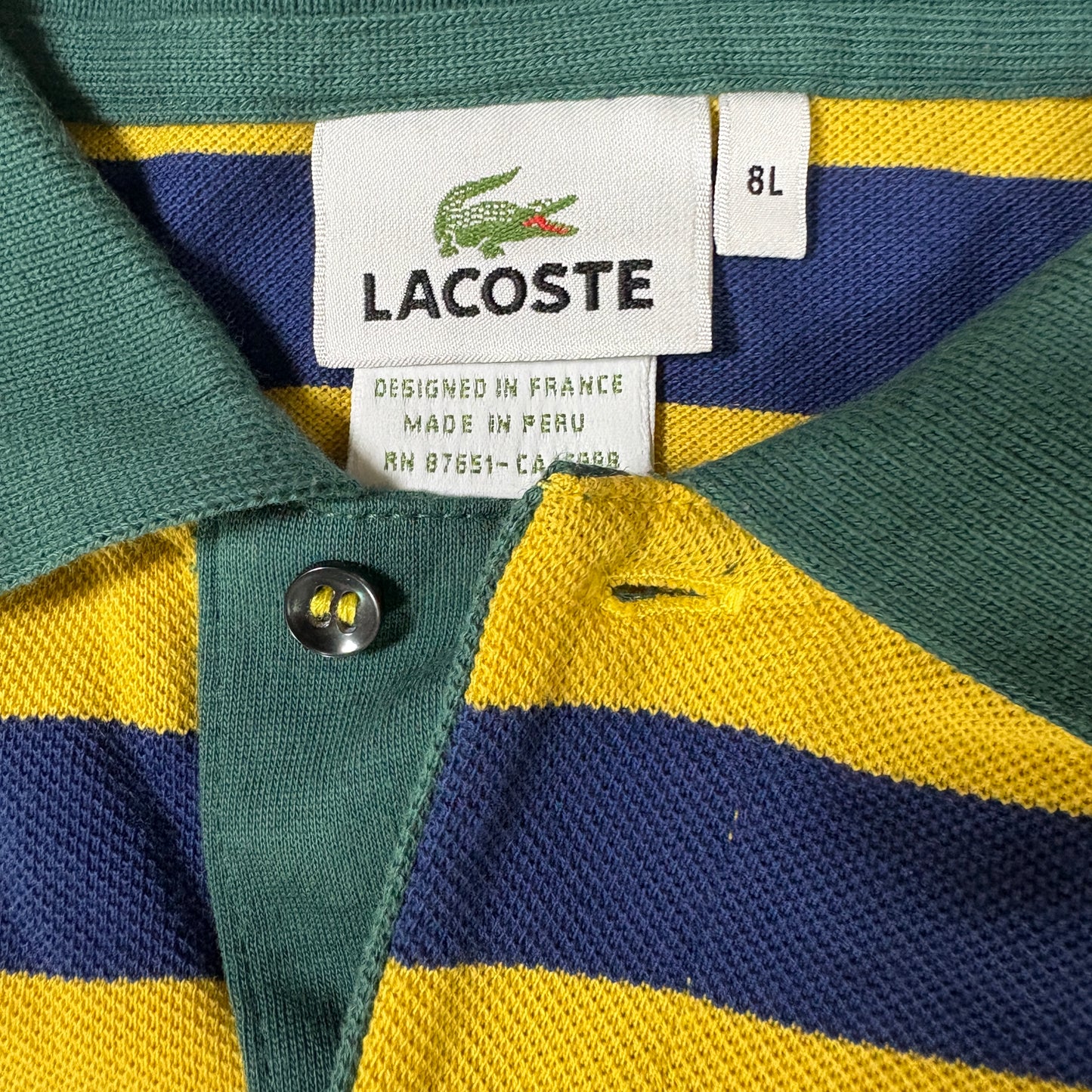 Lacoste Polo Shirt Men 8L Yellow Blue Green Stripe Short Sleeve Classic Fit