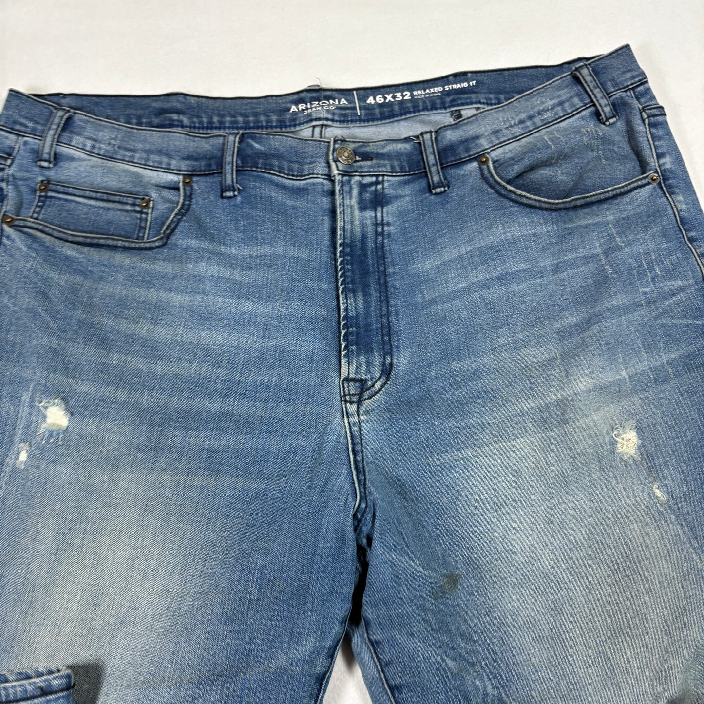 Arizona Mens Jeans 46x32 Relaxed Straight Blue Denim Y2K Baggy Distressed