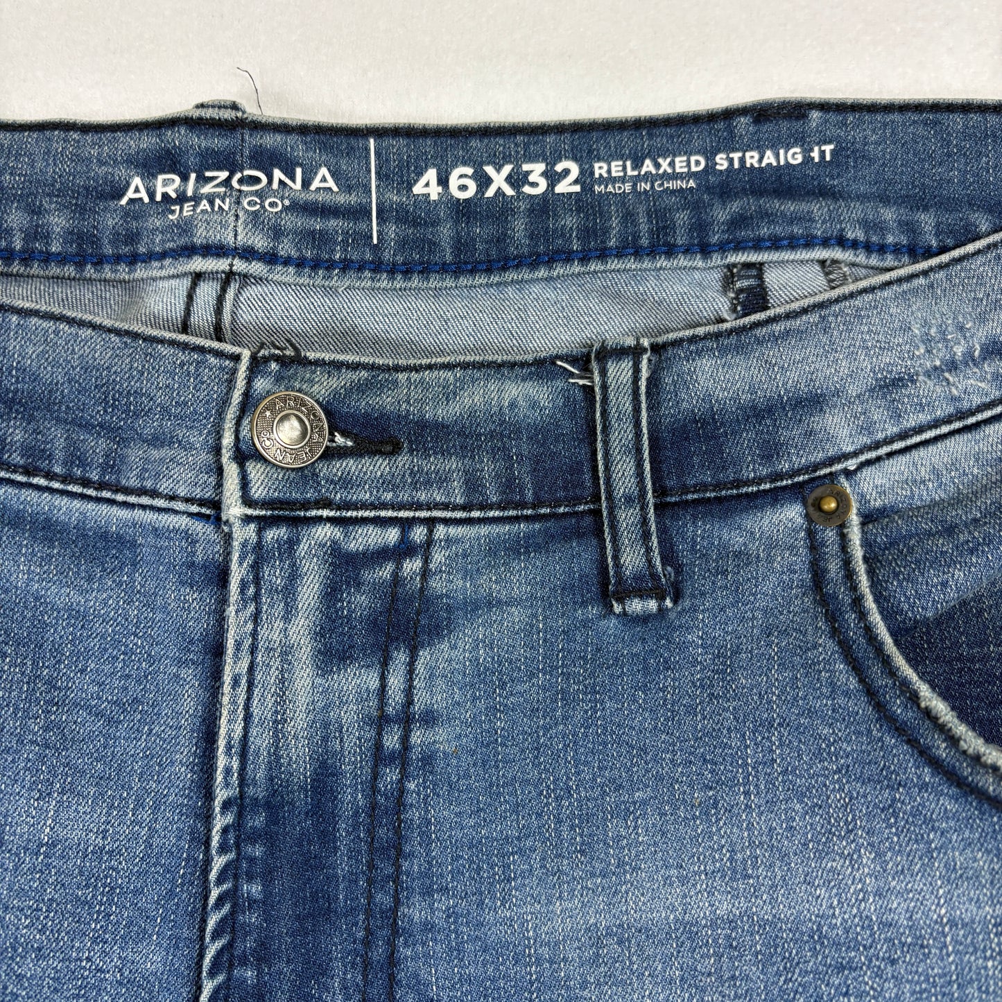 Arizona Mens Jeans 46x32 Relaxed Straight Blue Denim Y2K Baggy Distressed