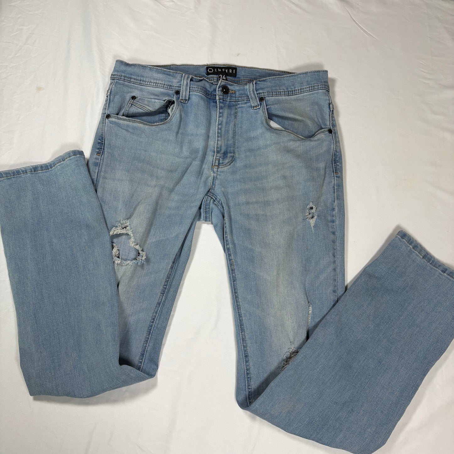 Empyre Distressed Light Wash Jeans Men 34x32 Straight Fit Casual Ripped Denim