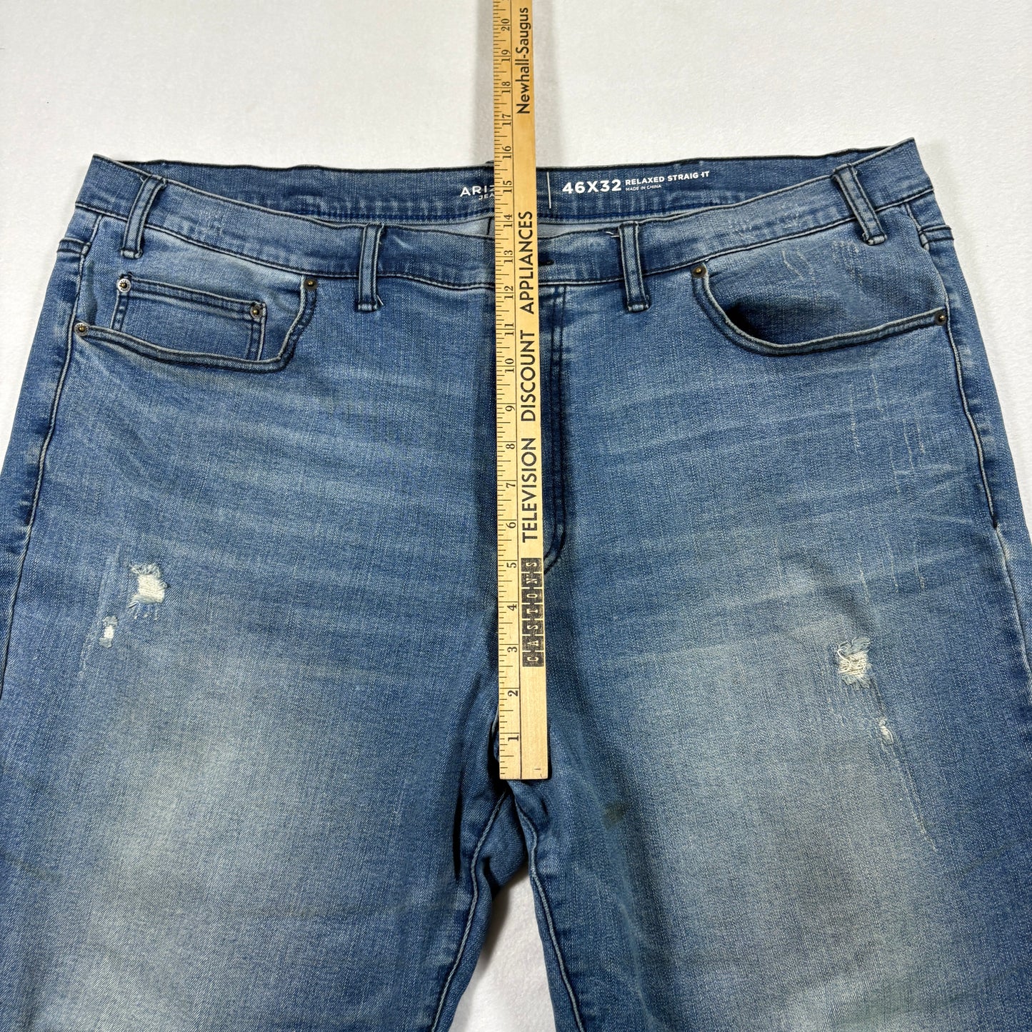 Arizona Mens Jeans 46x32 Relaxed Straight Blue Denim Y2K Baggy Distressed