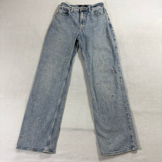Hollister Dad Jeans W26R 2R Floral Embroidered High Rise Wide Leg Denim 25x29