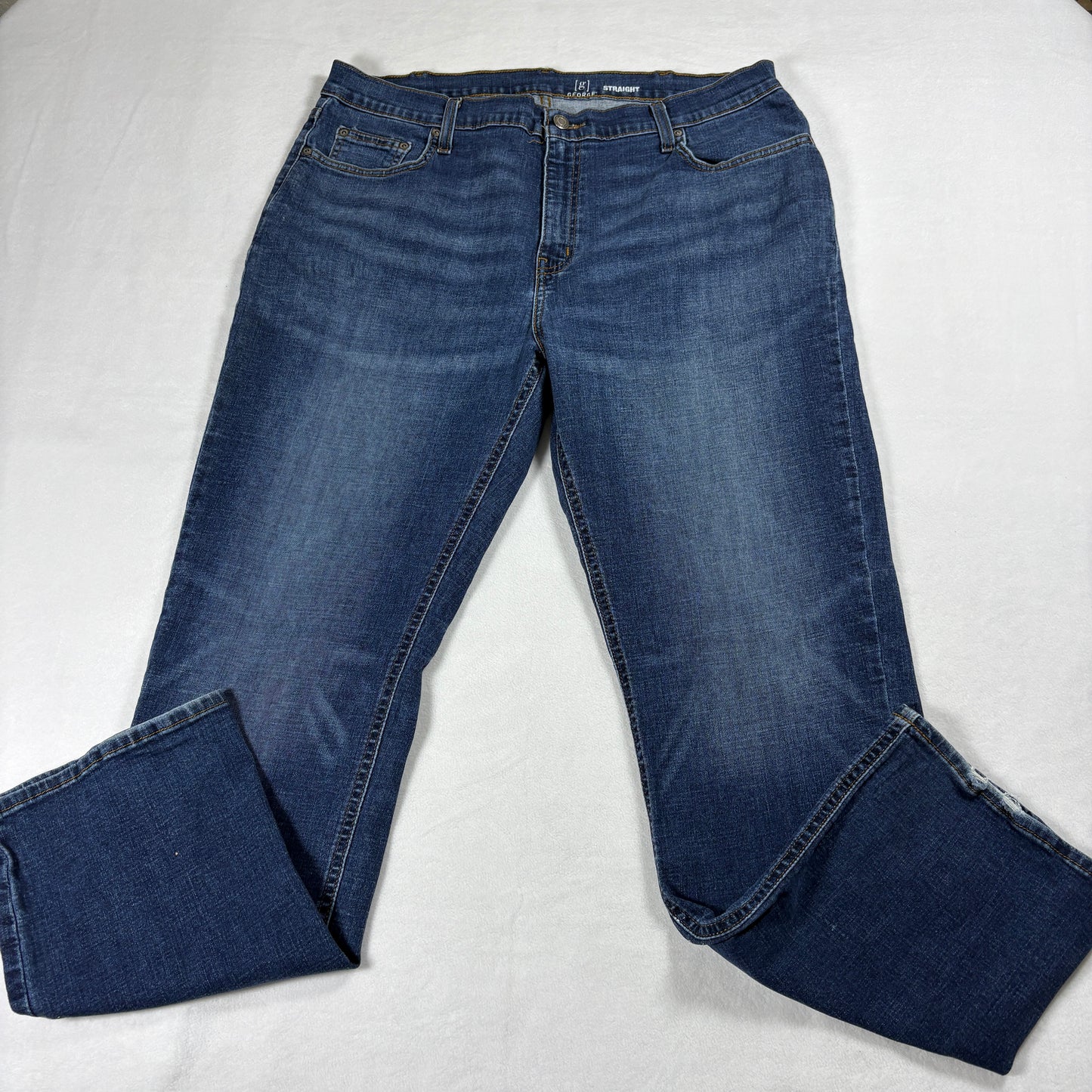 Mens Straight Leg Jeans Size 38x32 Dark Wash Retro Casual Denim Pants Stretch XL