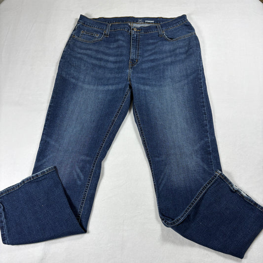 Mens Straight Leg Jeans Size 38x32 Dark Wash Retro Casual Denim Pants Stretch XL