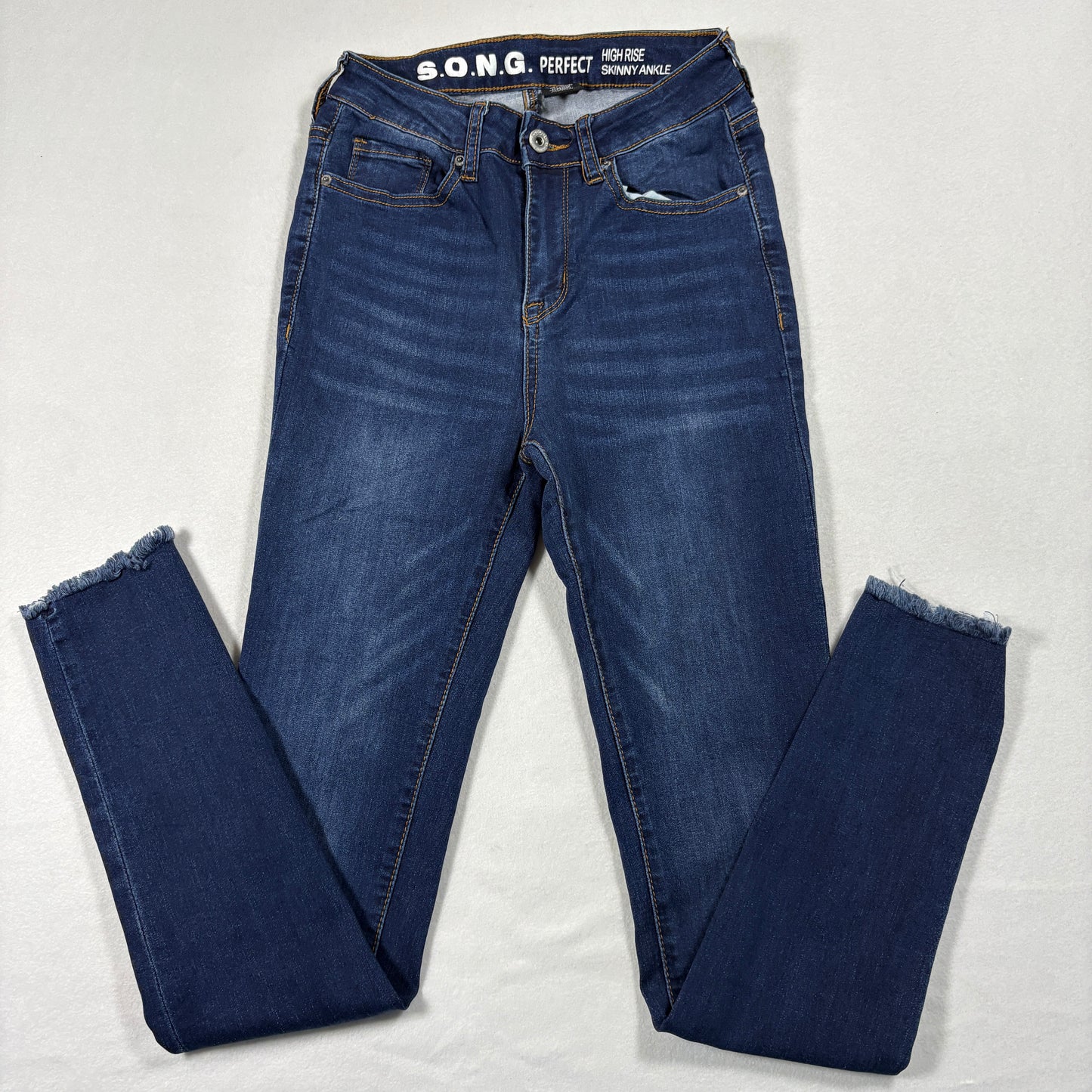 SONG Womens Jeans 5/27 Blue High Rise Skinny Ankle Stretch Y2K Frayed Hem Denim