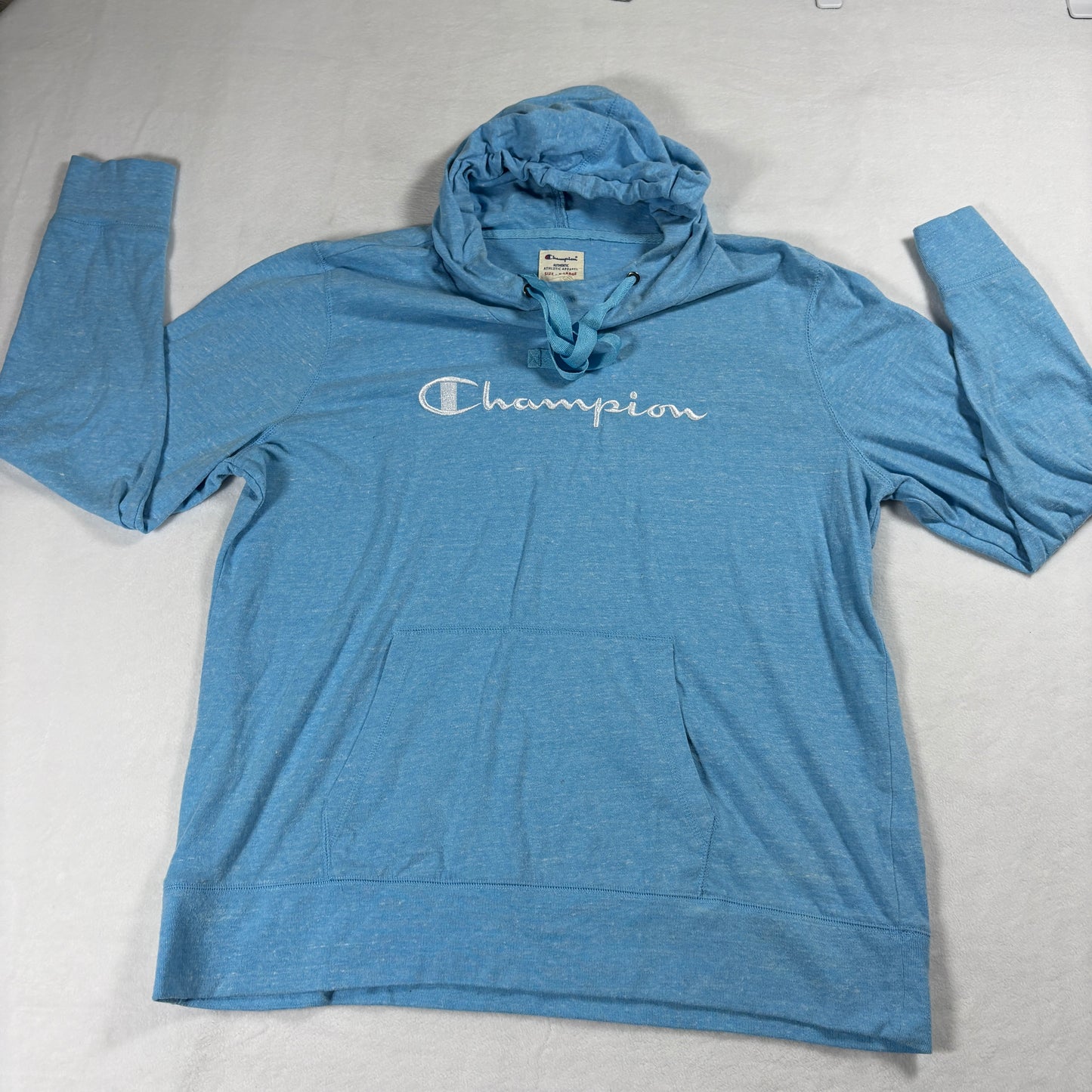 Champion Hoodie Mens X Large Blue Script Logo Streetwear Pullover Retro Sweater!