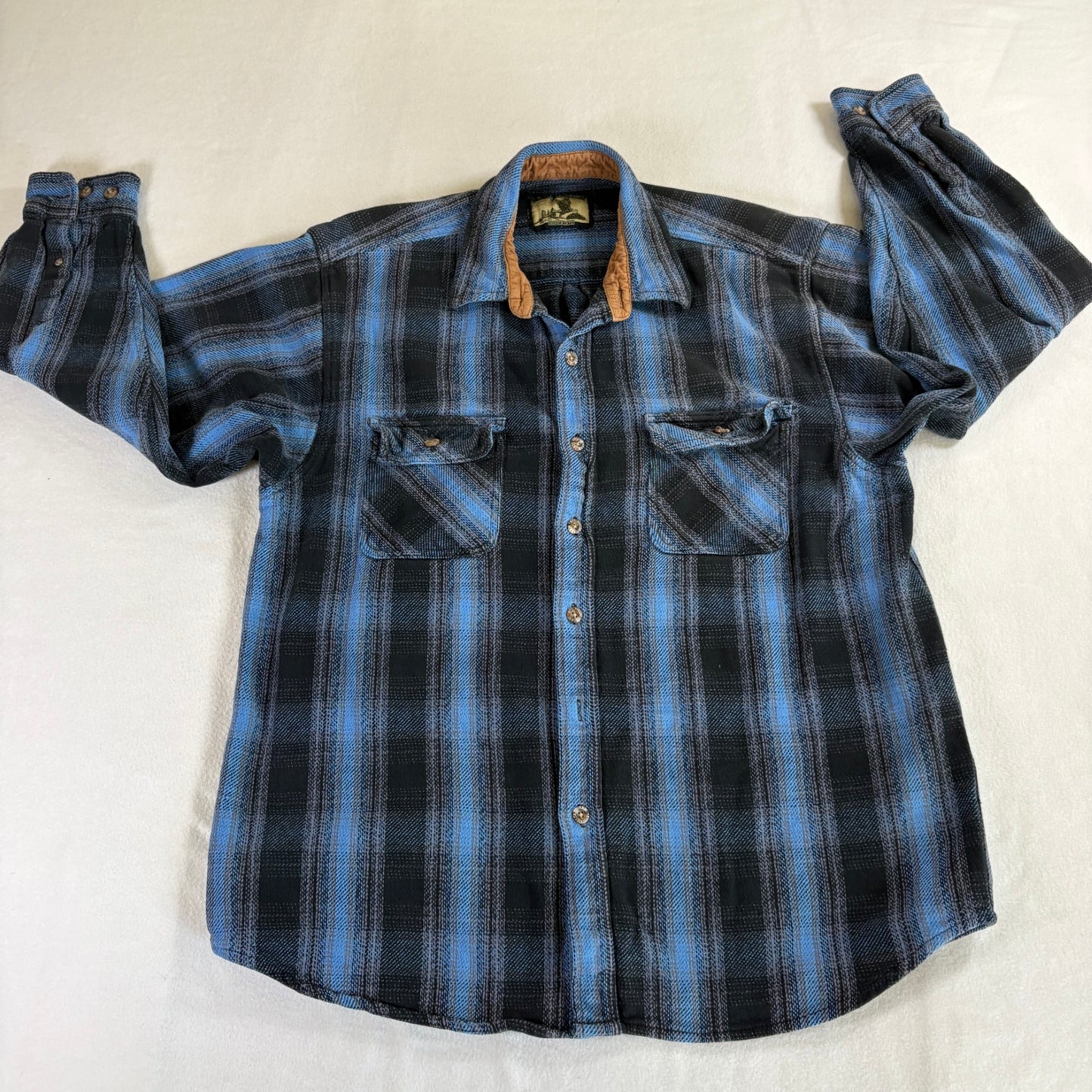Field & Stream Flannel Shirt Mens Large Blue Plaid Button Front Cotton