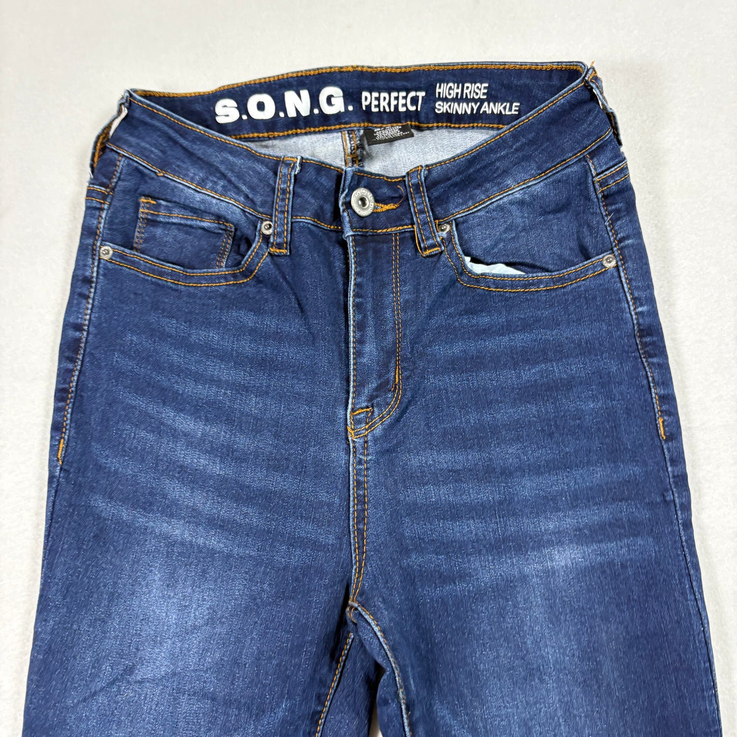 SONG Womens Jeans 5/27 Blue High Rise Skinny Ankle Stretch Y2K Frayed Hem Denim