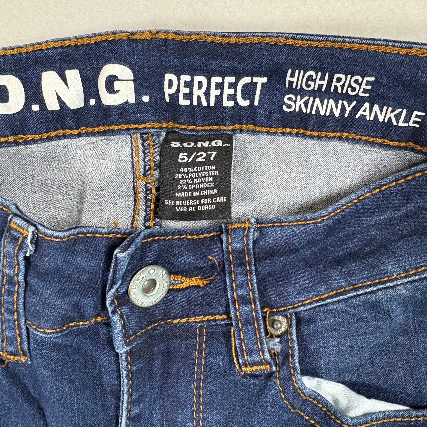 SONG Womens Jeans 5/27 Blue High Rise Skinny Ankle Stretch Y2K Frayed Hem Denim