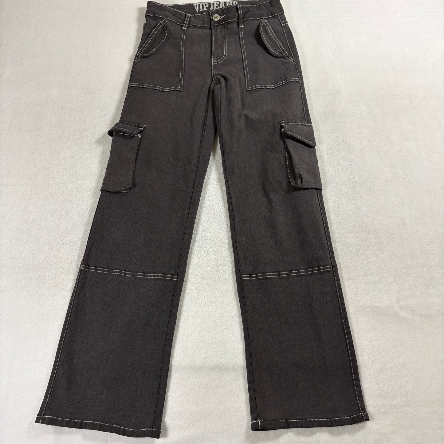 VIP Jeans Cargo Wide Leg Y2K Low Rise Contrast Stitch Pants Sz 3/4 Fit 28x30
