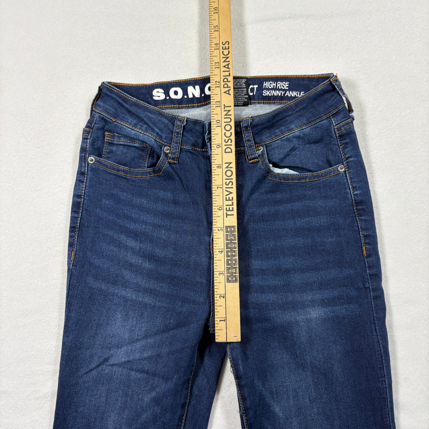 SONG Womens Jeans 5/27 Blue High Rise Skinny Ankle Stretch Y2K Frayed Hem Denim