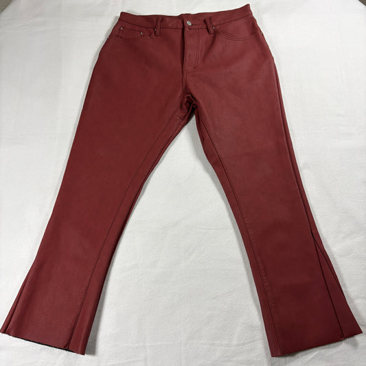 Mnml Leather Pants Mens 34 Burgundy Veg Faux Leather Streetwear Flare Retro Fits