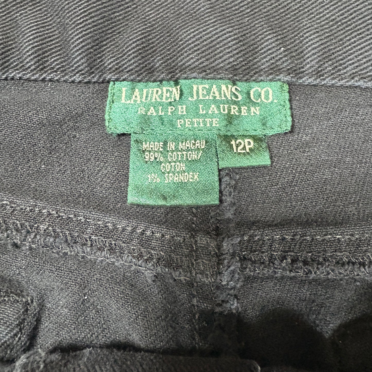 Ralph Lauren Jeans Co Women 12P Black Denim Stretch Petite Classic Casual Pants